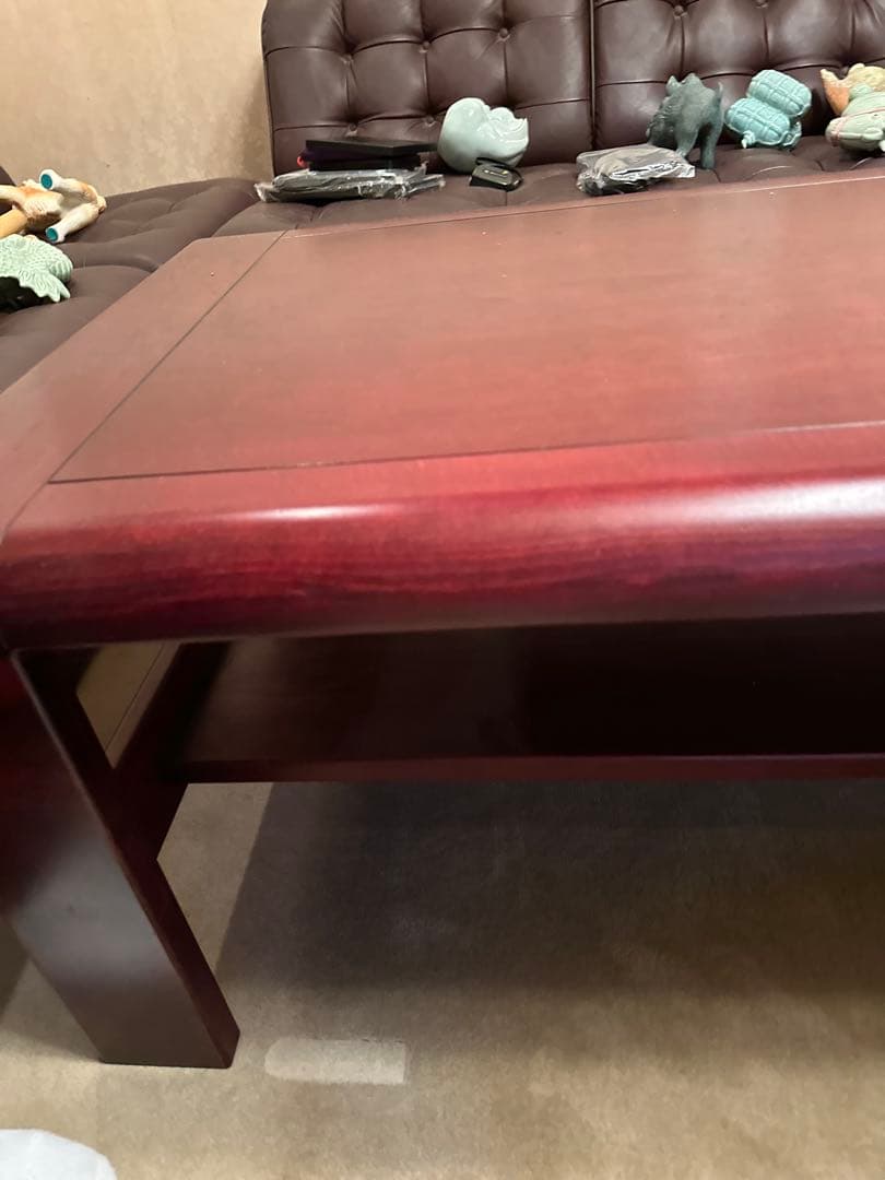 【カリモク！お値下げ！超美品！たのメル便で発送】木製ダークブラウン座卓 収納付き