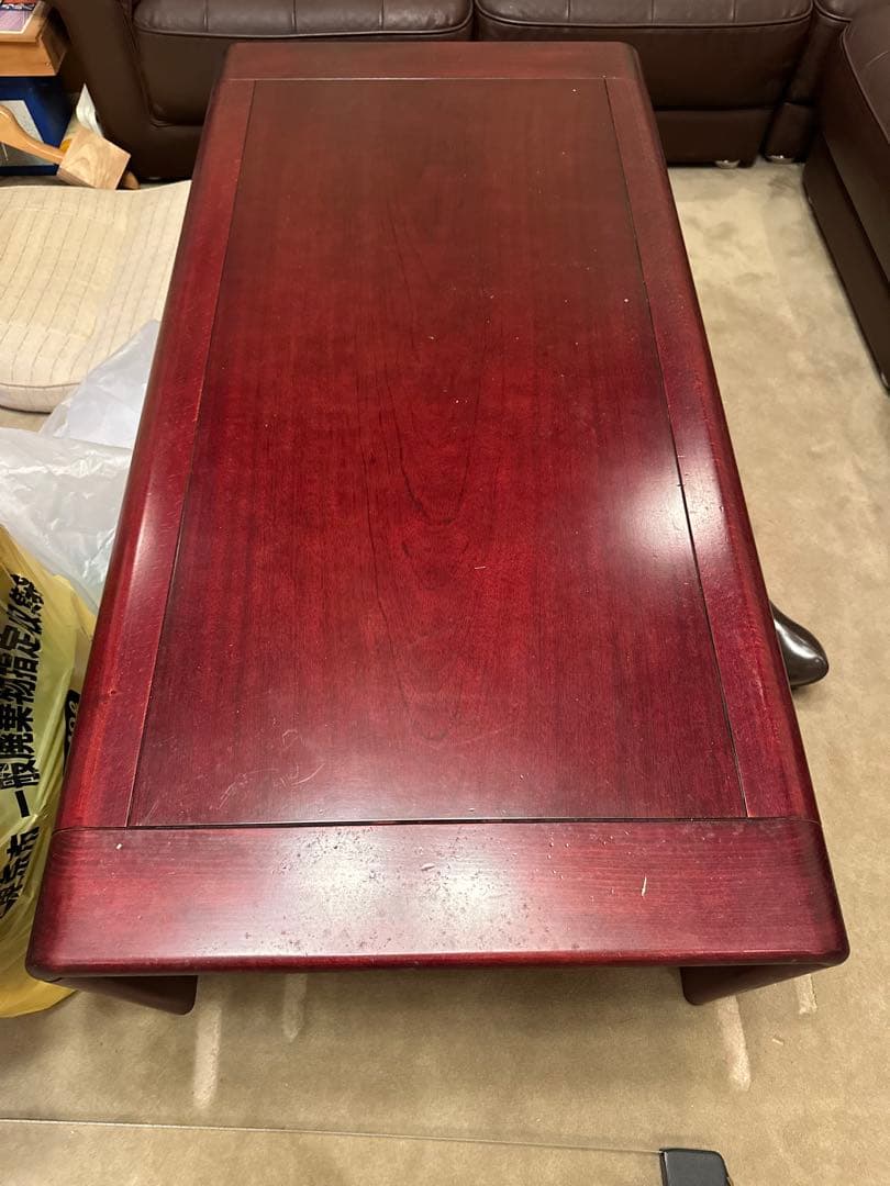 【カリモク！お値下げ！超美品！たのメル便で発送】木製ダークブラウン座卓 収納付き