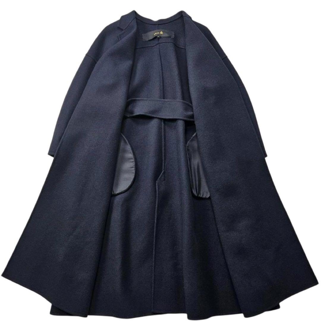 【美品Drawerドゥロワー38】ウールケヌキテーラードカラーコート紺色ネイビー