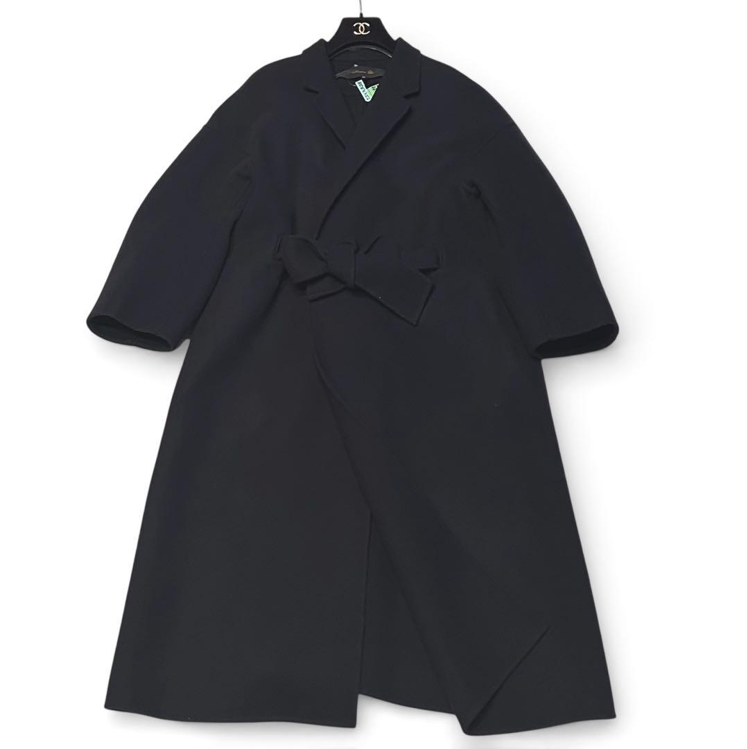 【美品Drawerドゥロワー38】ウールケヌキテーラードカラーコート紺色ネイビー