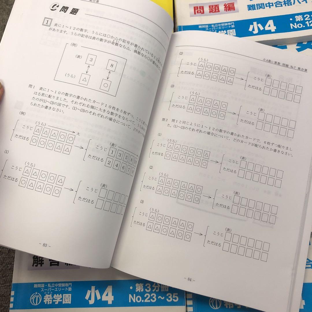 希学園　小4 最高レベル演習　算数1～4　2020年使用　中古　 状態おおむね良