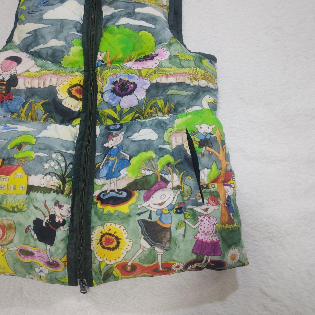 アルベロベロ ブタさん 花柄 リバーシブル ダウンベスト