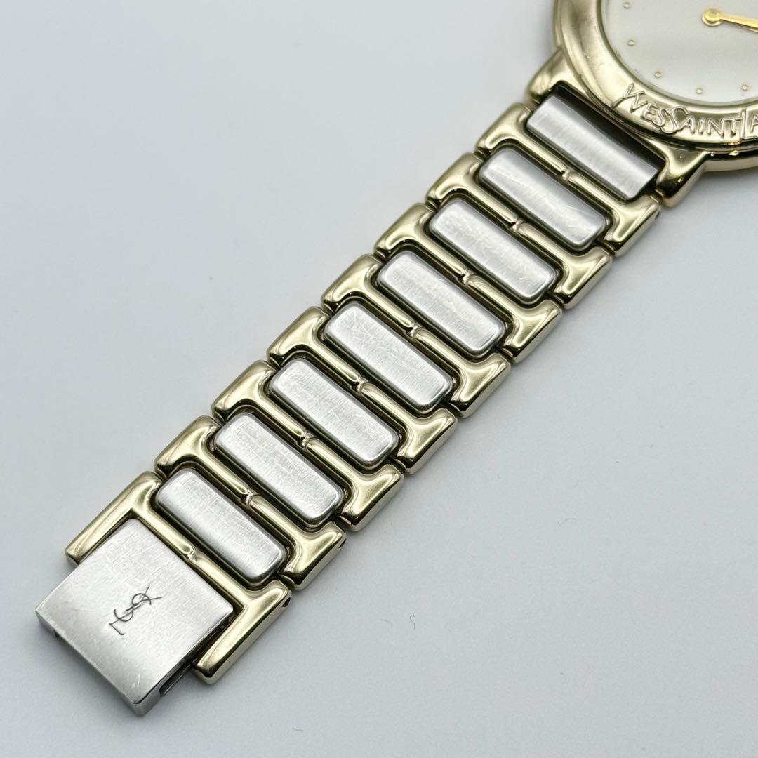 ✨美品・稼働✨サンローラン 腕時計 クォーツ ラウンド コンビ 白文字盤