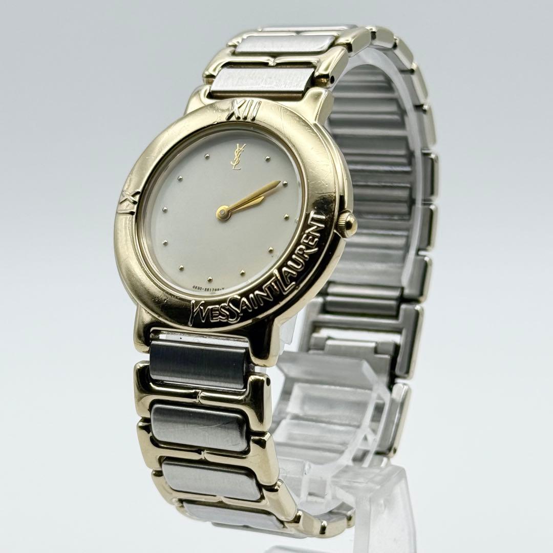 ✨美品・稼働✨サンローラン 腕時計 クォーツ ラウンド コンビ 白文字盤