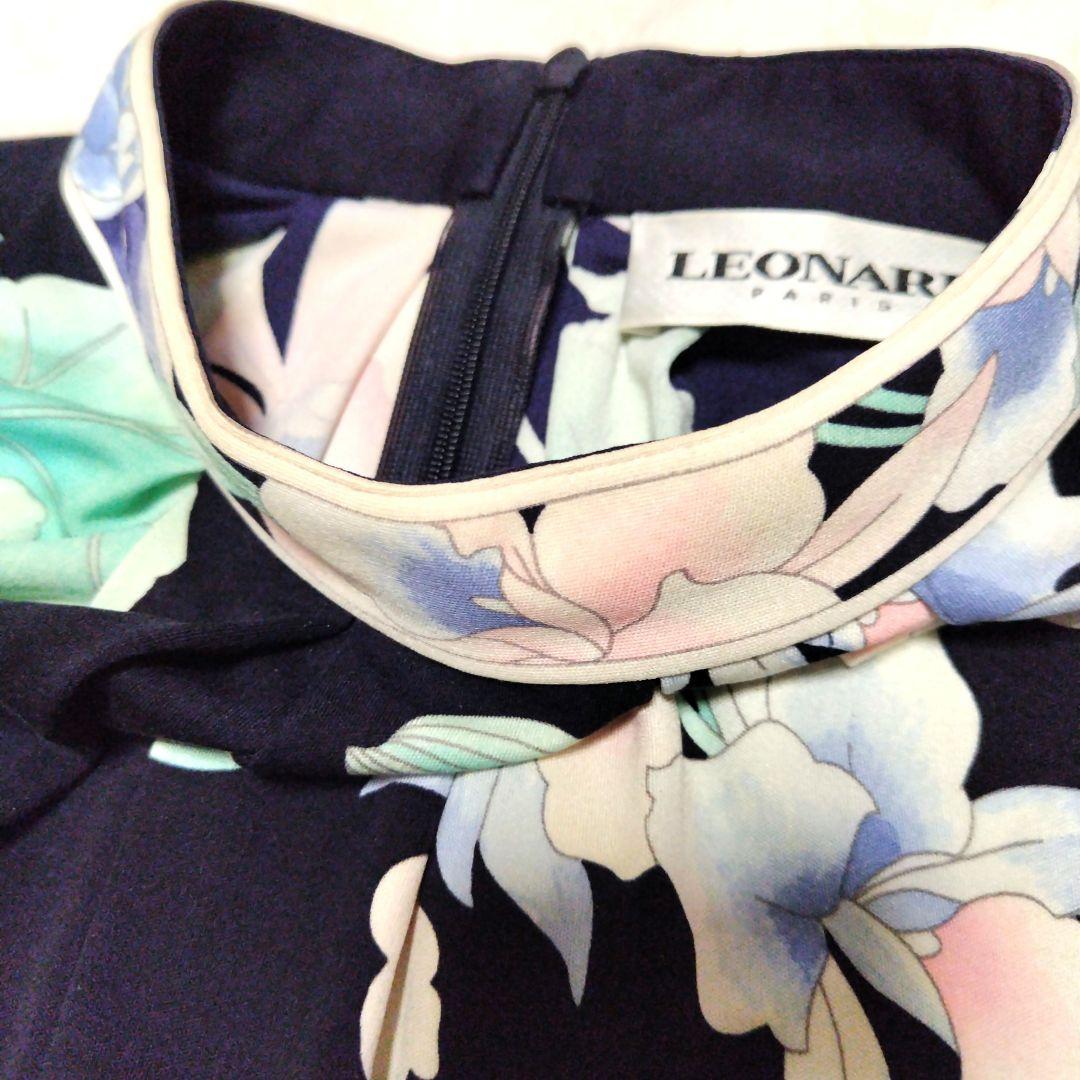 LEONARD PARIS レオナール　パリス　カットソーシルク　紺花柄　42