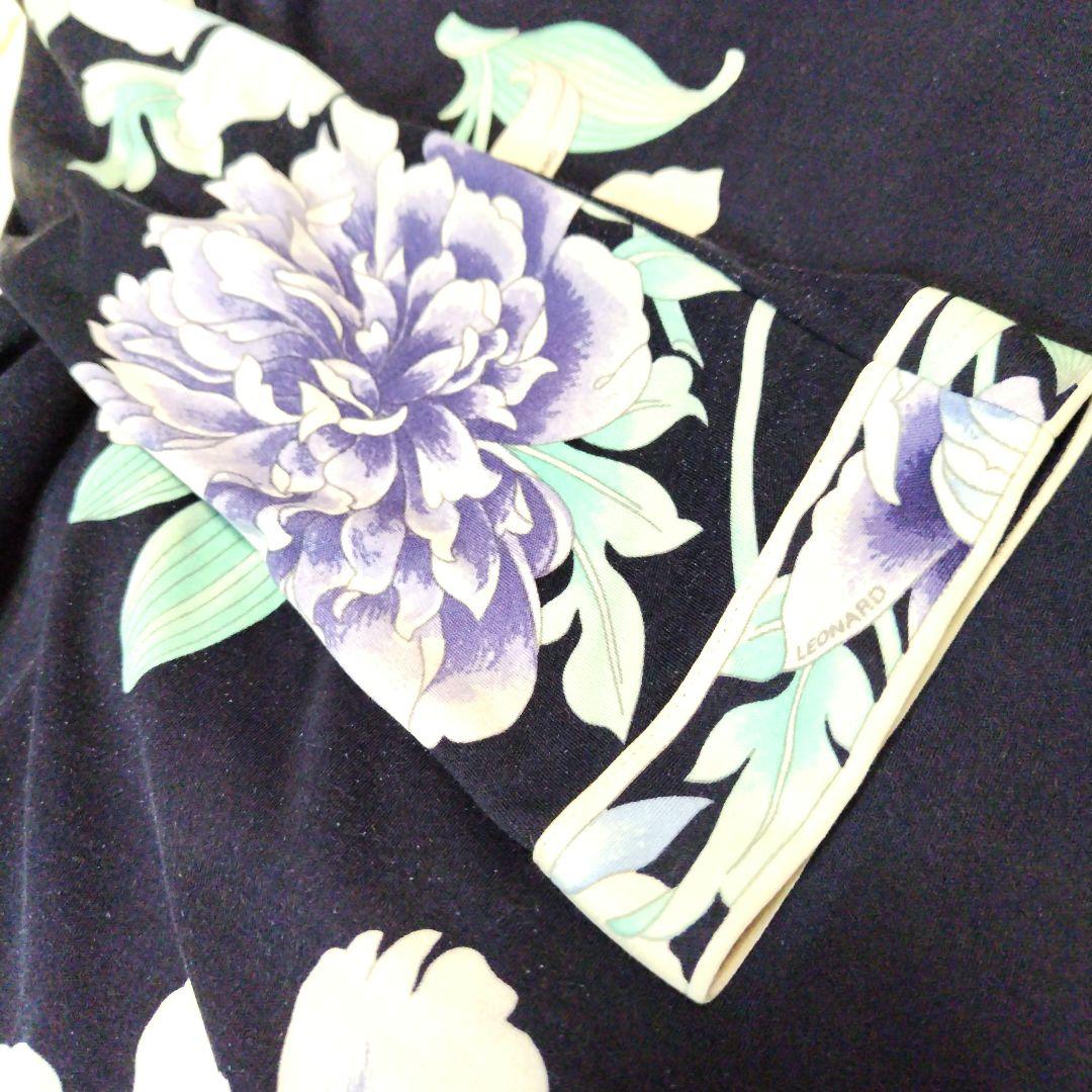 LEONARD PARIS レオナール　パリス　カットソーシルク　紺花柄　42