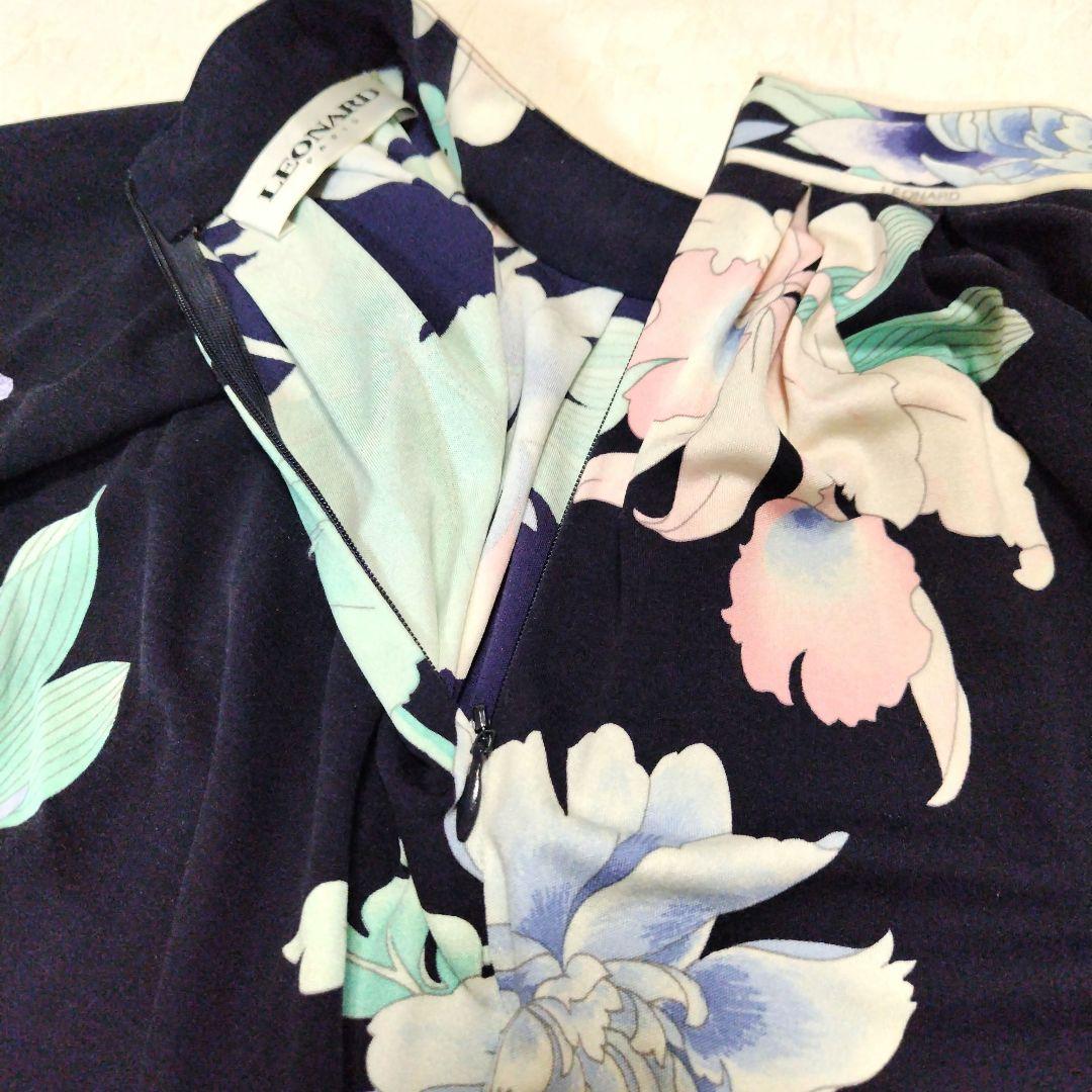 LEONARD PARIS レオナール　パリス　カットソーシルク　紺花柄　42
