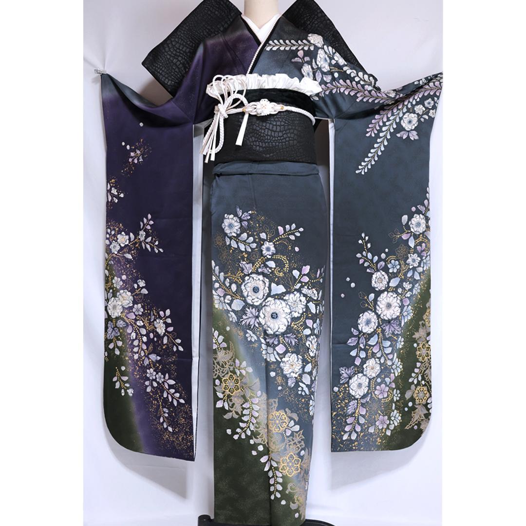 【美品】辻が花振袖7点セットトール丈172.5cm成人式フルセット帯新品KN59
