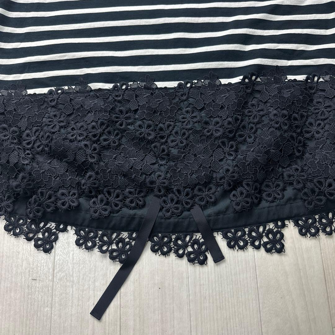 ビアズリー ボーダー カットソー 裾レース ロンT