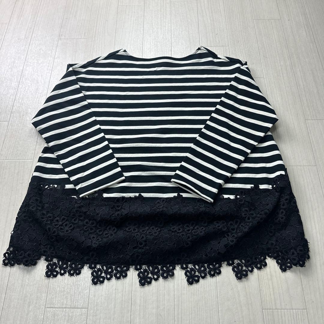 ビアズリー ボーダー カットソー 裾レース ロンT