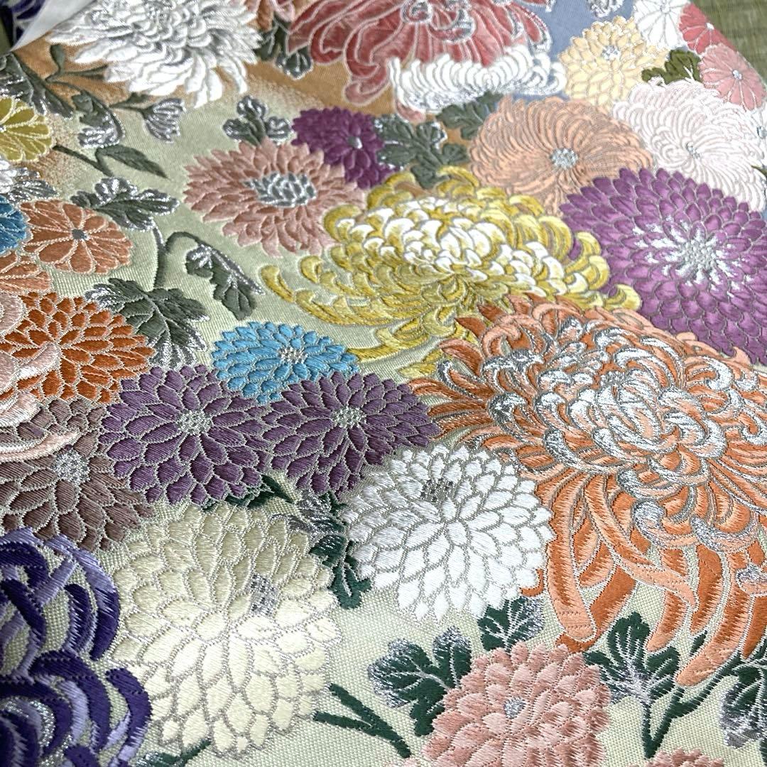 正絹　総刺繍　袋帯　【唐織　花】