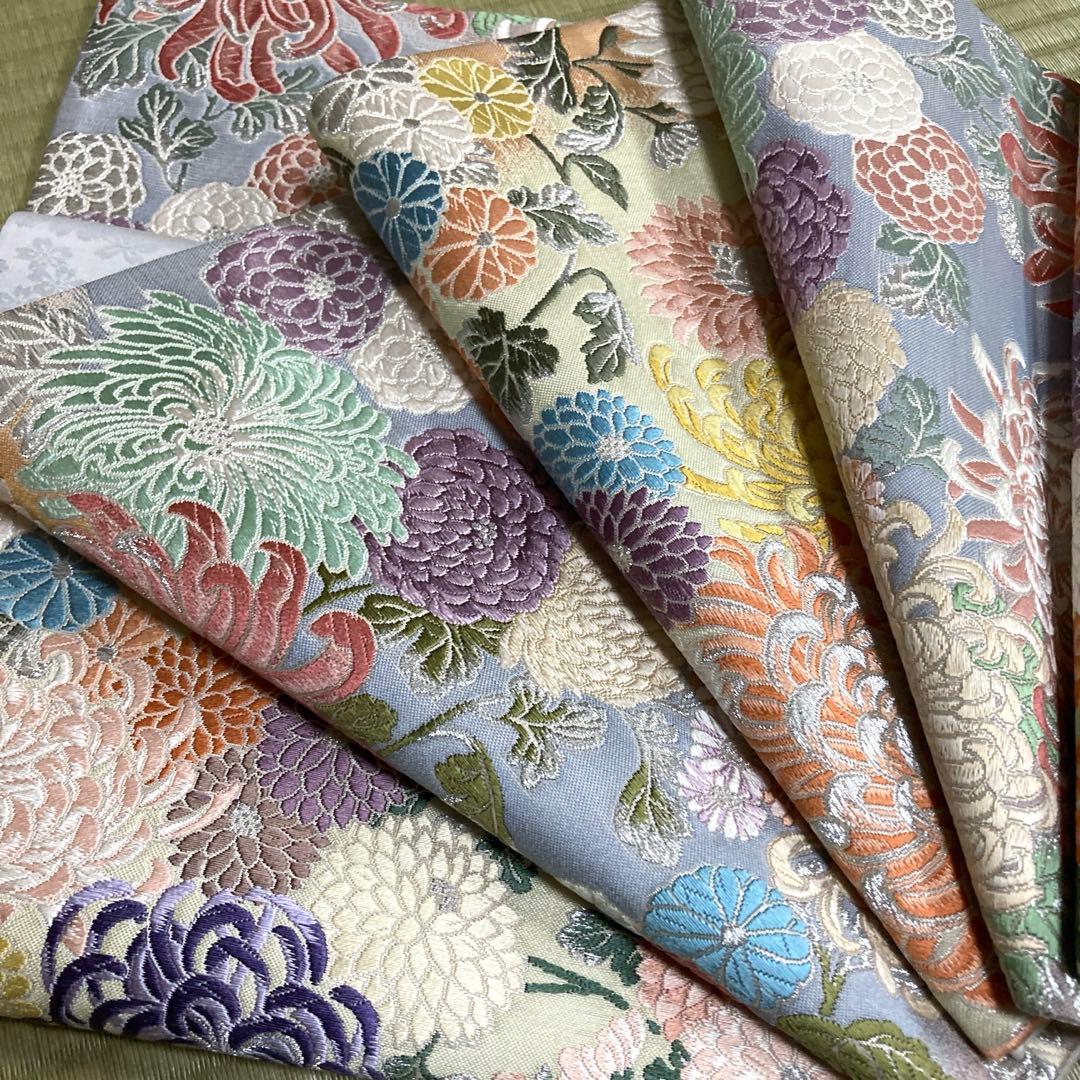 正絹　総刺繍　袋帯　【唐織　花】