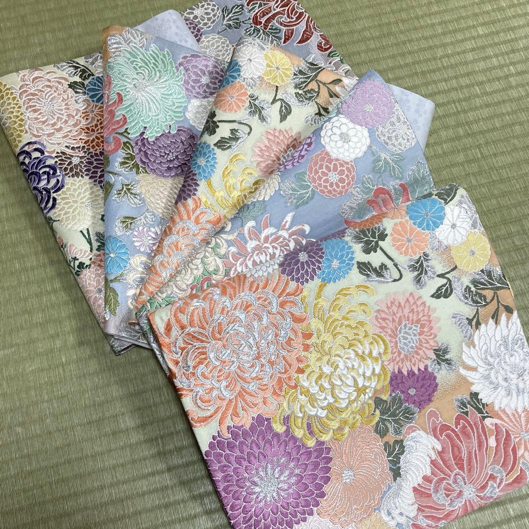 正絹　総刺繍　袋帯　【唐織　花】