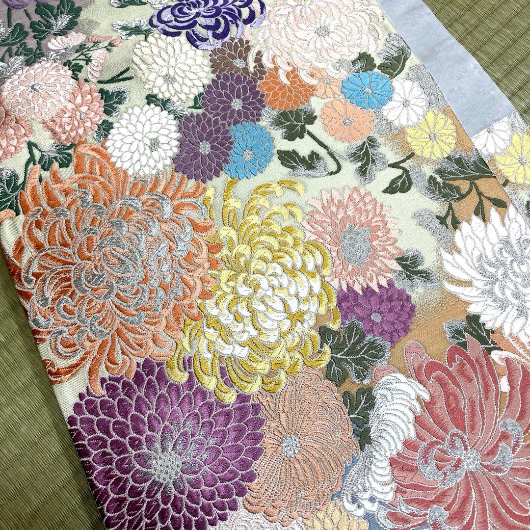 正絹　総刺繍　袋帯　【唐織　花】