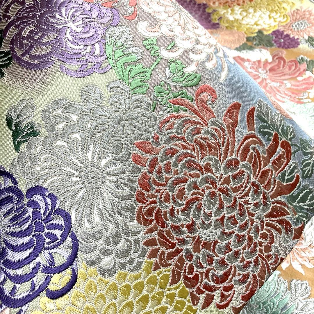 正絹　総刺繍　袋帯　【唐織　花】