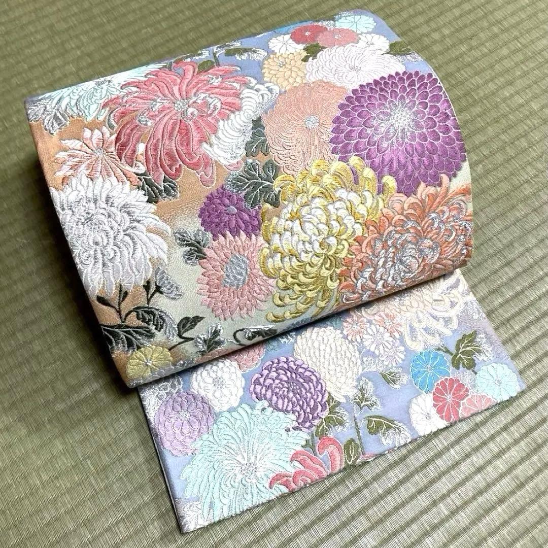 正絹　総刺繍　袋帯　【唐織　花】