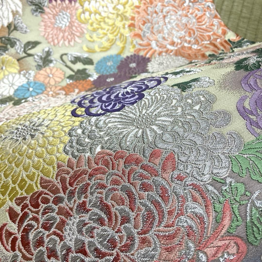正絹　総刺繍　袋帯　【唐織　花】