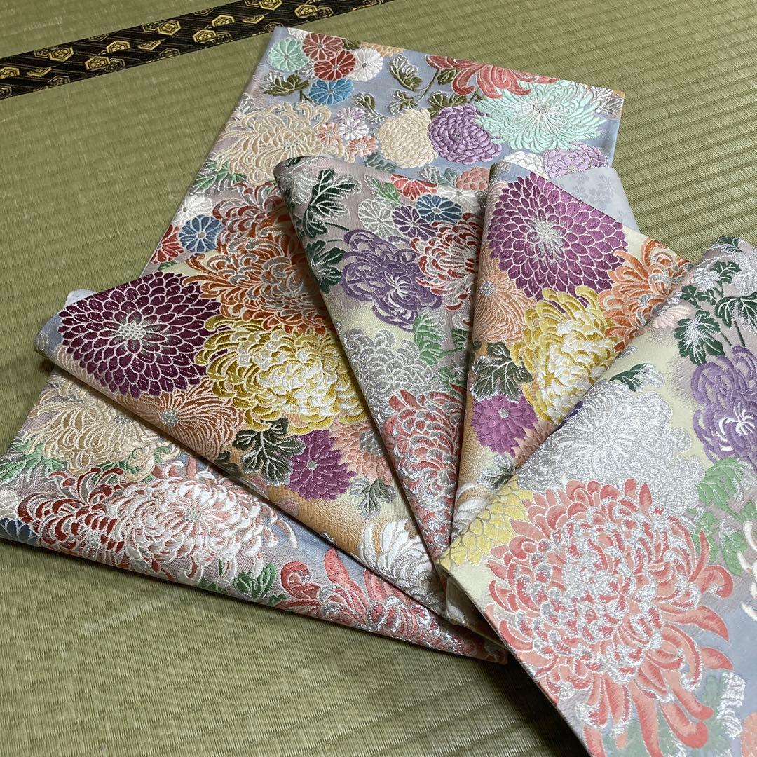 正絹　総刺繍　袋帯　【唐織　花】