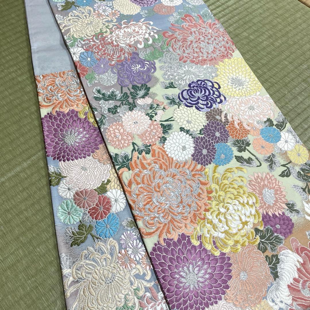 正絹　総刺繍　袋帯　【唐織　花】