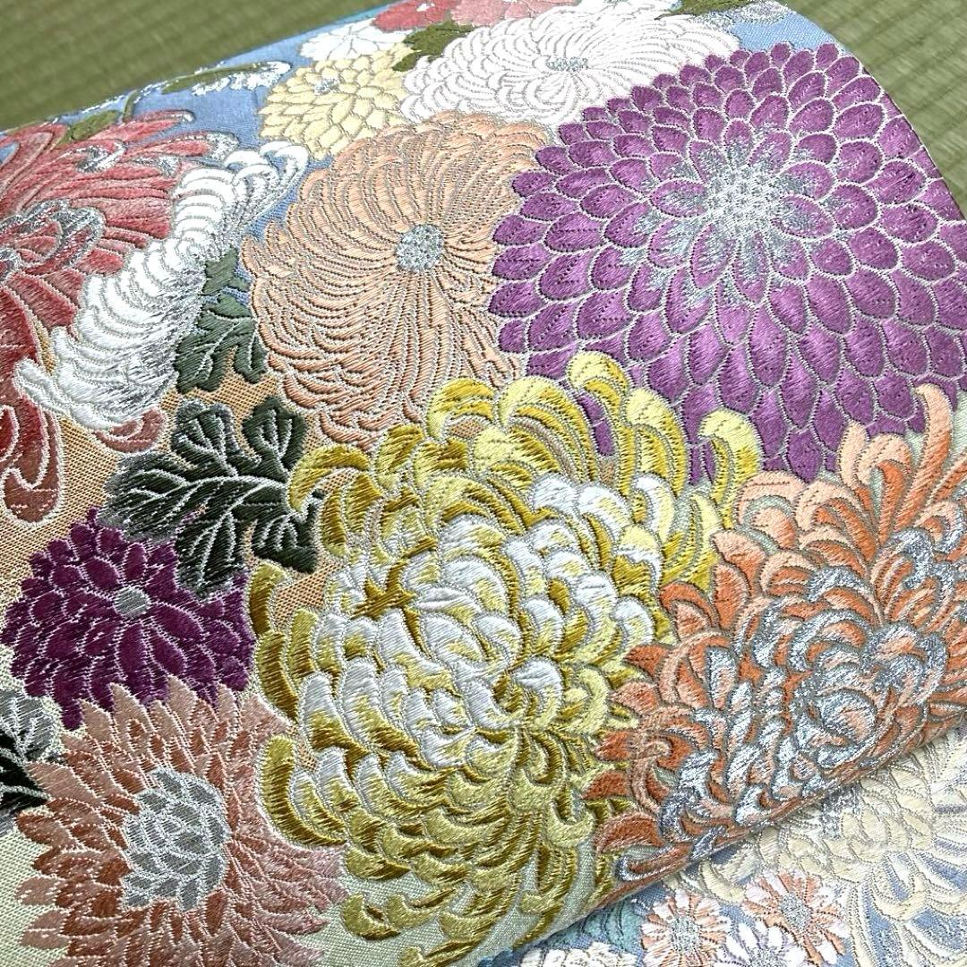 正絹　総刺繍　袋帯　【唐織　花】