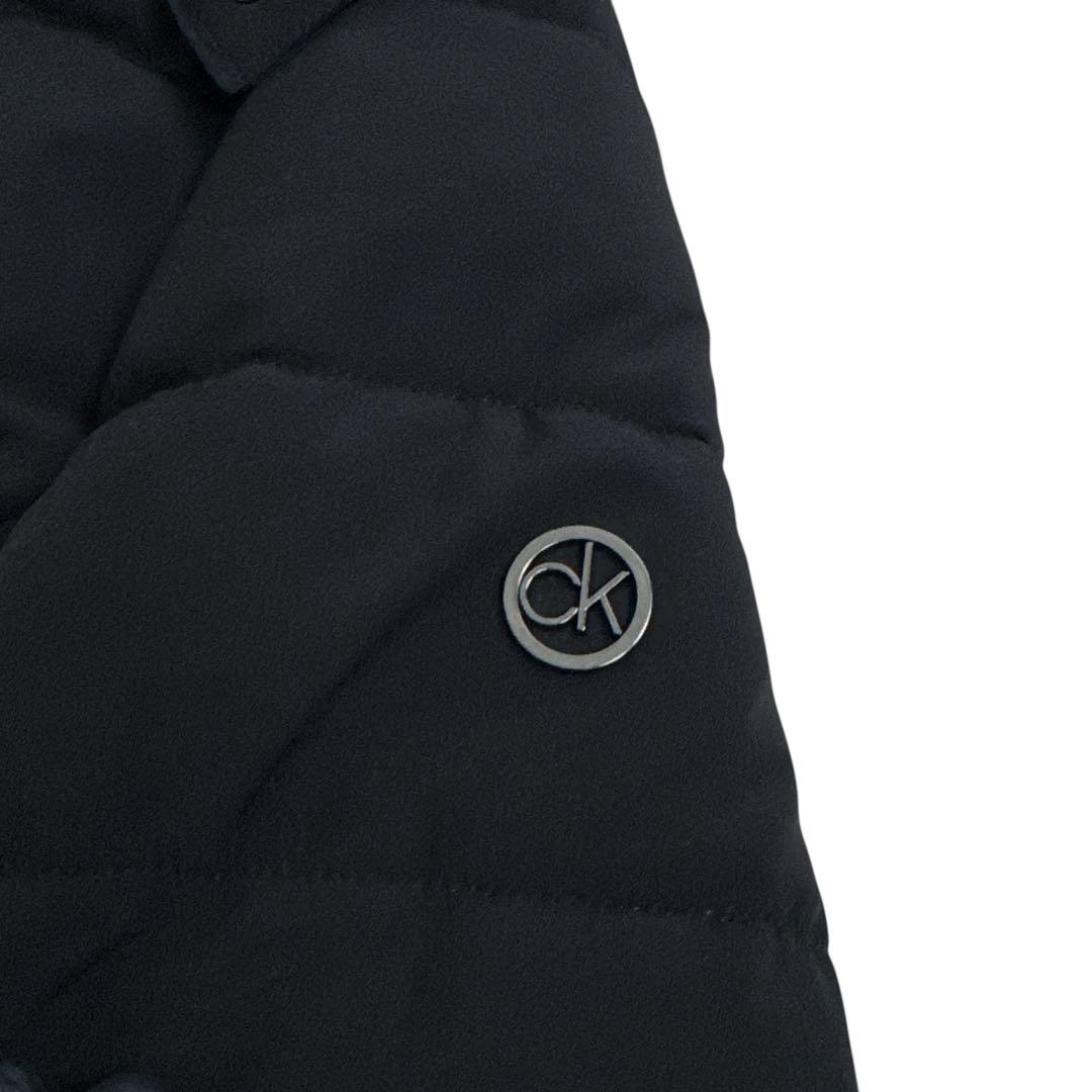 極美品 カルバンクライン 中綿 ロングコート 黒 L ファー付 ロゴプレート