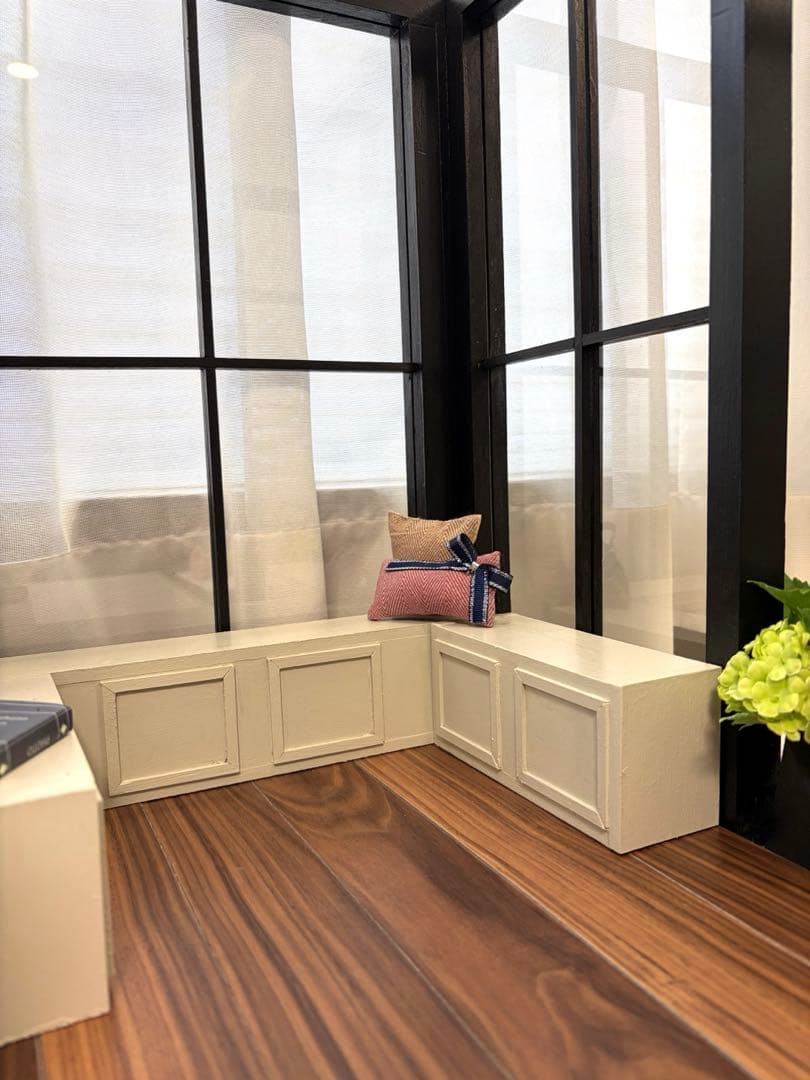 ドールハウス　撮影背景ボード　ハンドメイド☆コーナールーム＆チェア＆シェルフ家具