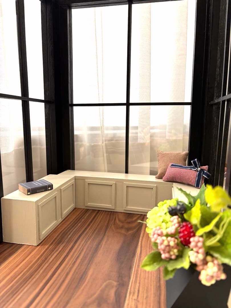 ドールハウス　撮影背景ボード　ハンドメイド☆コーナールーム＆チェア＆シェルフ家具