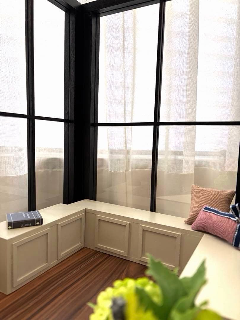 ドールハウス　撮影背景ボード　ハンドメイド☆コーナールーム＆チェア＆シェルフ家具