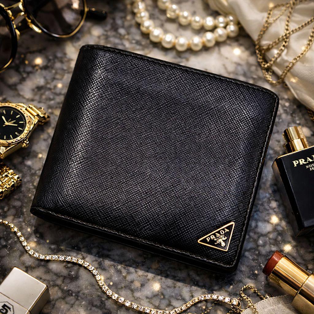 PRADA プラダ サフィアーノトライアングル 二つ折り財布 NERO 黒
