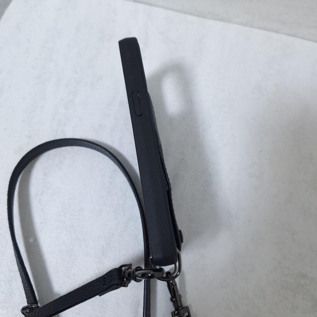 バンドリヤー スマホケース ストラップ iPhone 15Pro 高級感 黒