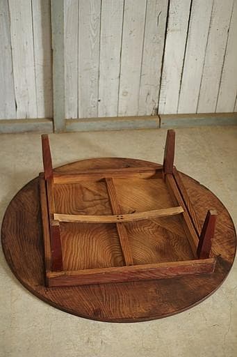 古い木製折り畳み丸テーブル　ちゃぶ台　古家具　古民家　古道具