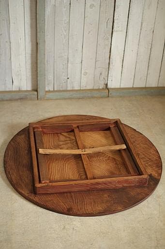 古い木製折り畳み丸テーブル　ちゃぶ台　古家具　古民家　古道具