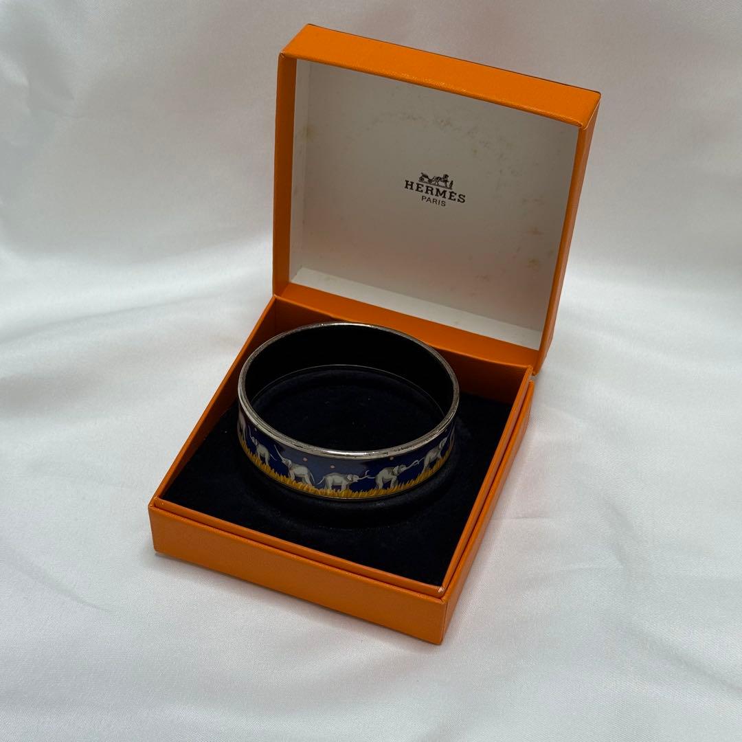 エルメス HERMES エマイユ バングル ブレスレット 象 ゾウ ブルー