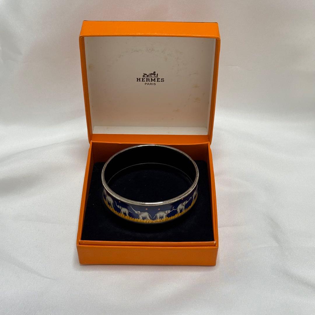 エルメス HERMES エマイユ バングル ブレスレット 象 ゾウ ブルー