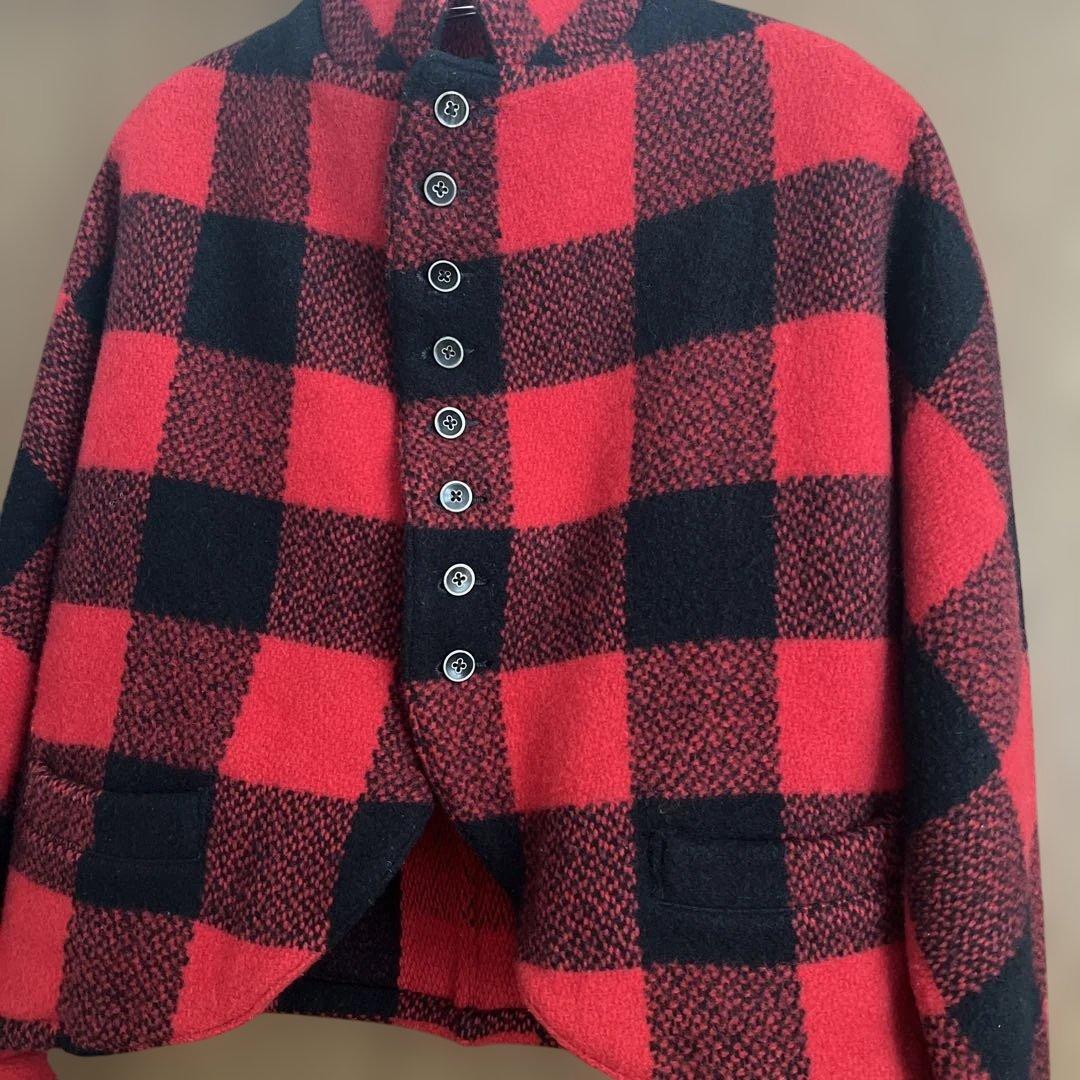 KAPITAL 赤黒チェック ノーカラージャケット