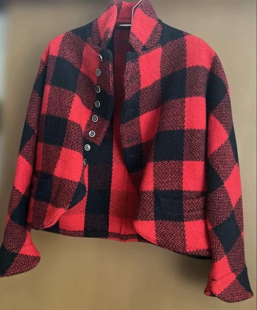 KAPITAL 赤黒チェック ノーカラージャケット