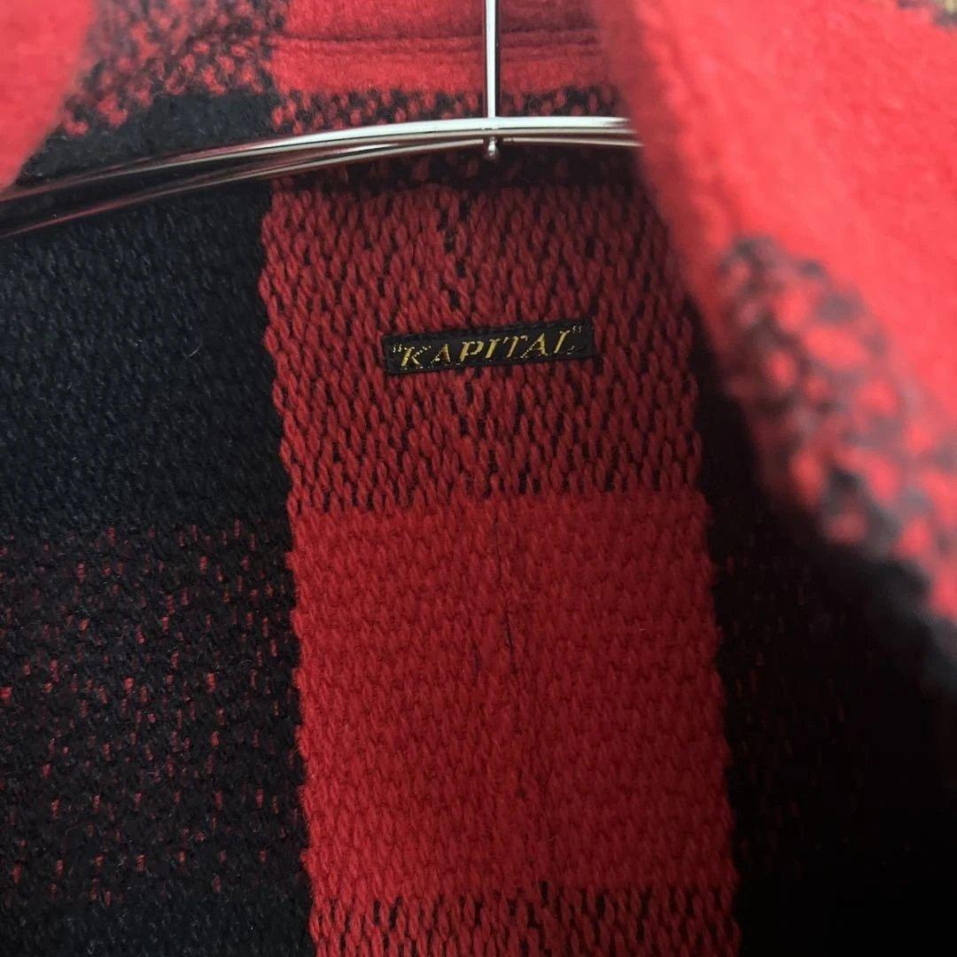 KAPITAL 赤黒チェック ノーカラージャケット