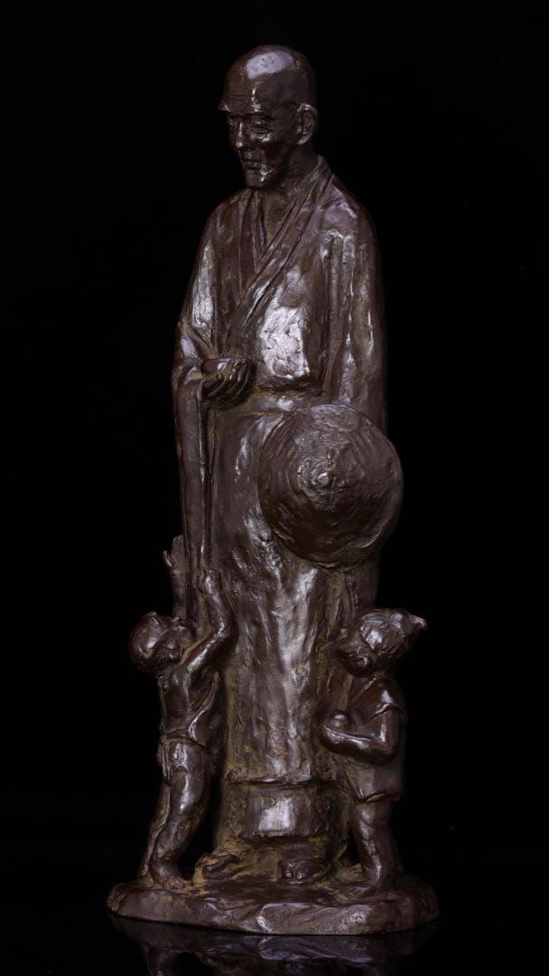 G*7様 〈米治一 作〉ブロンズ像『良寛和尚像』共箱 栞付 高さ43㎝ 青銅製