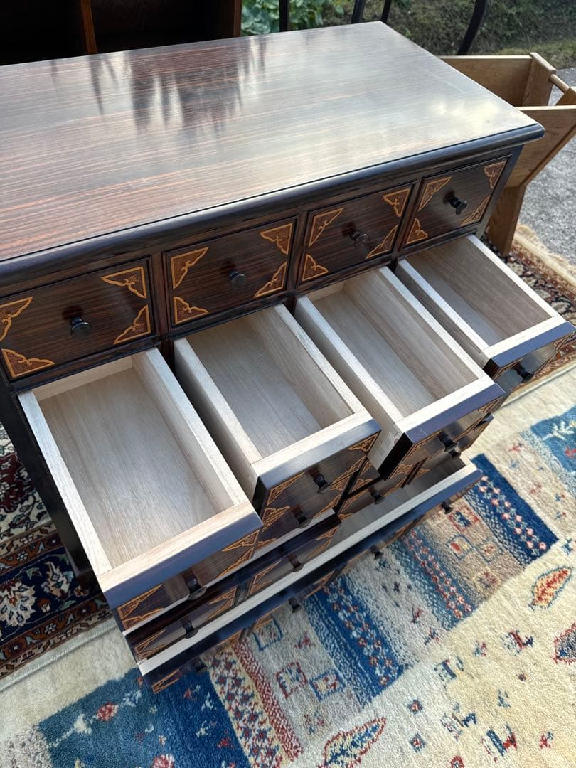 黒檀 李朝テイスト 小引出し箪笥 桐無垢 高級家具