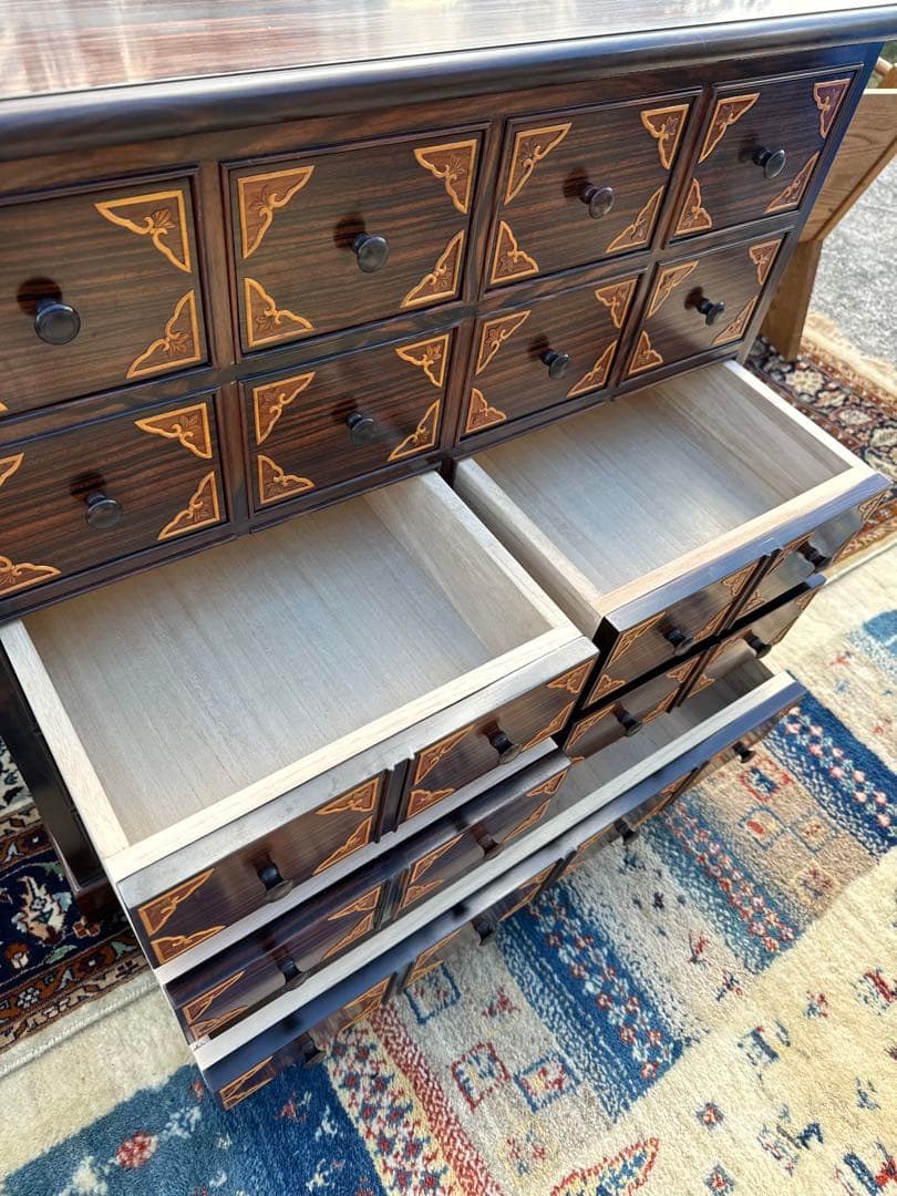 黒檀 李朝テイスト 小引出し箪笥 桐無垢 高級家具