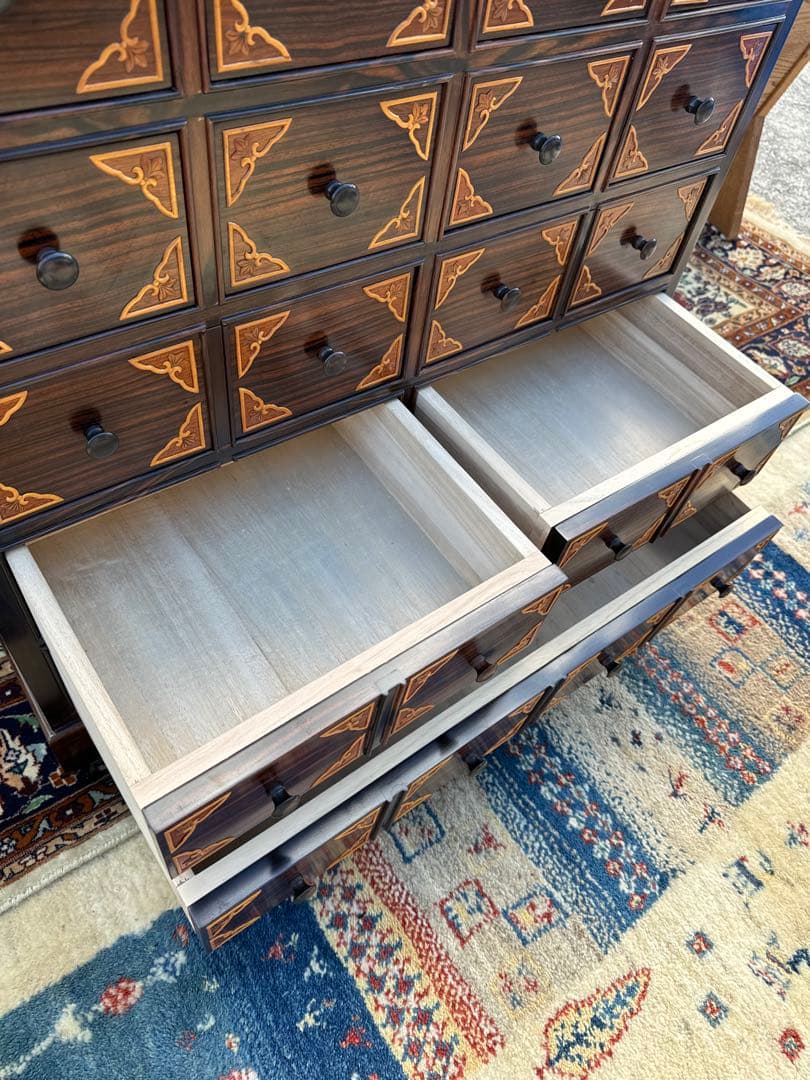 黒檀 李朝テイスト 小引出し箪笥 桐無垢 高級家具