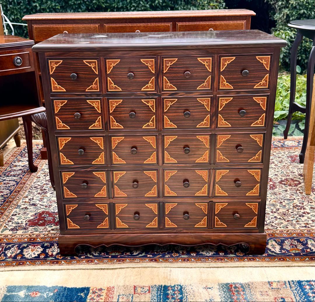 黒檀 李朝テイスト 小引出し箪笥 桐無垢 高級家具