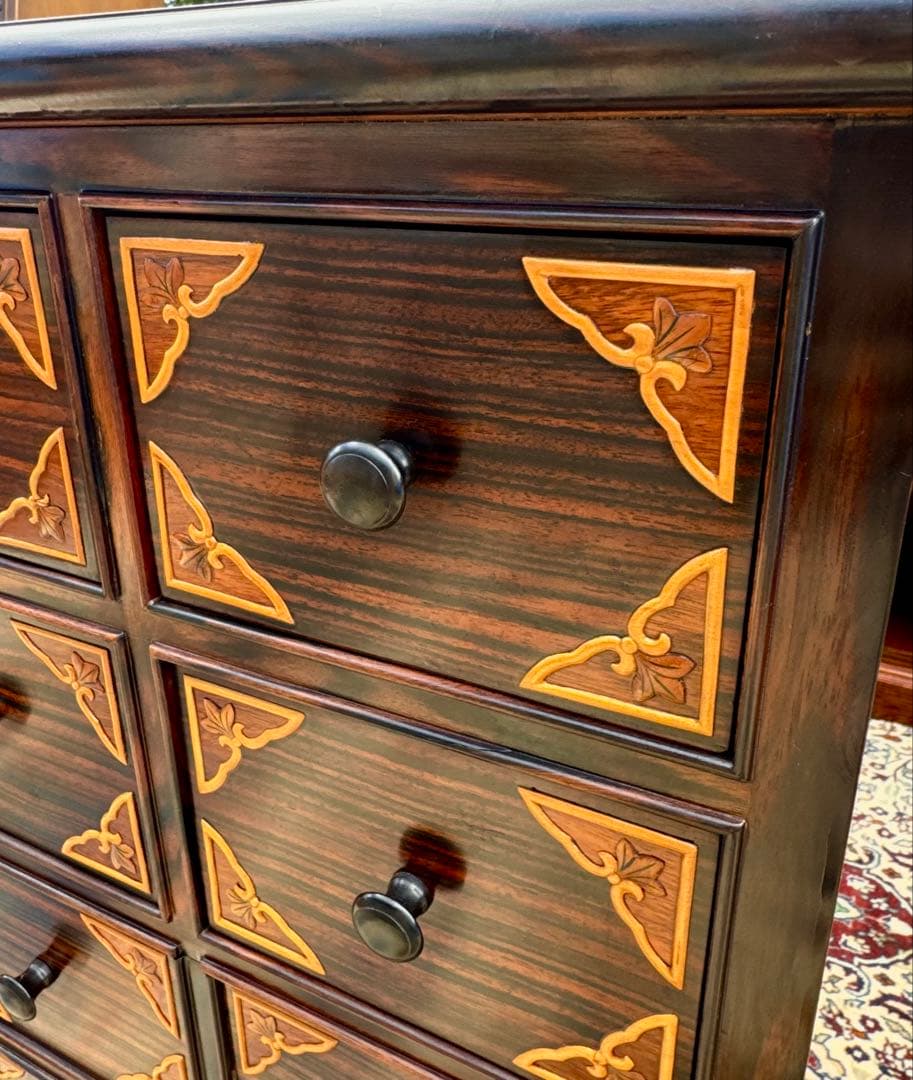 黒檀 李朝テイスト 小引出し箪笥 桐無垢 高級家具