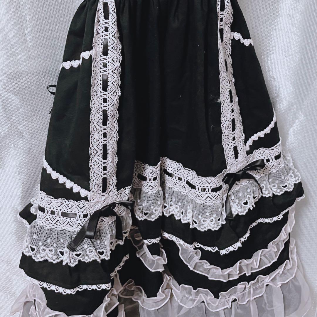 アンプリ♡Heart胸当て付きスカート 黒ピン