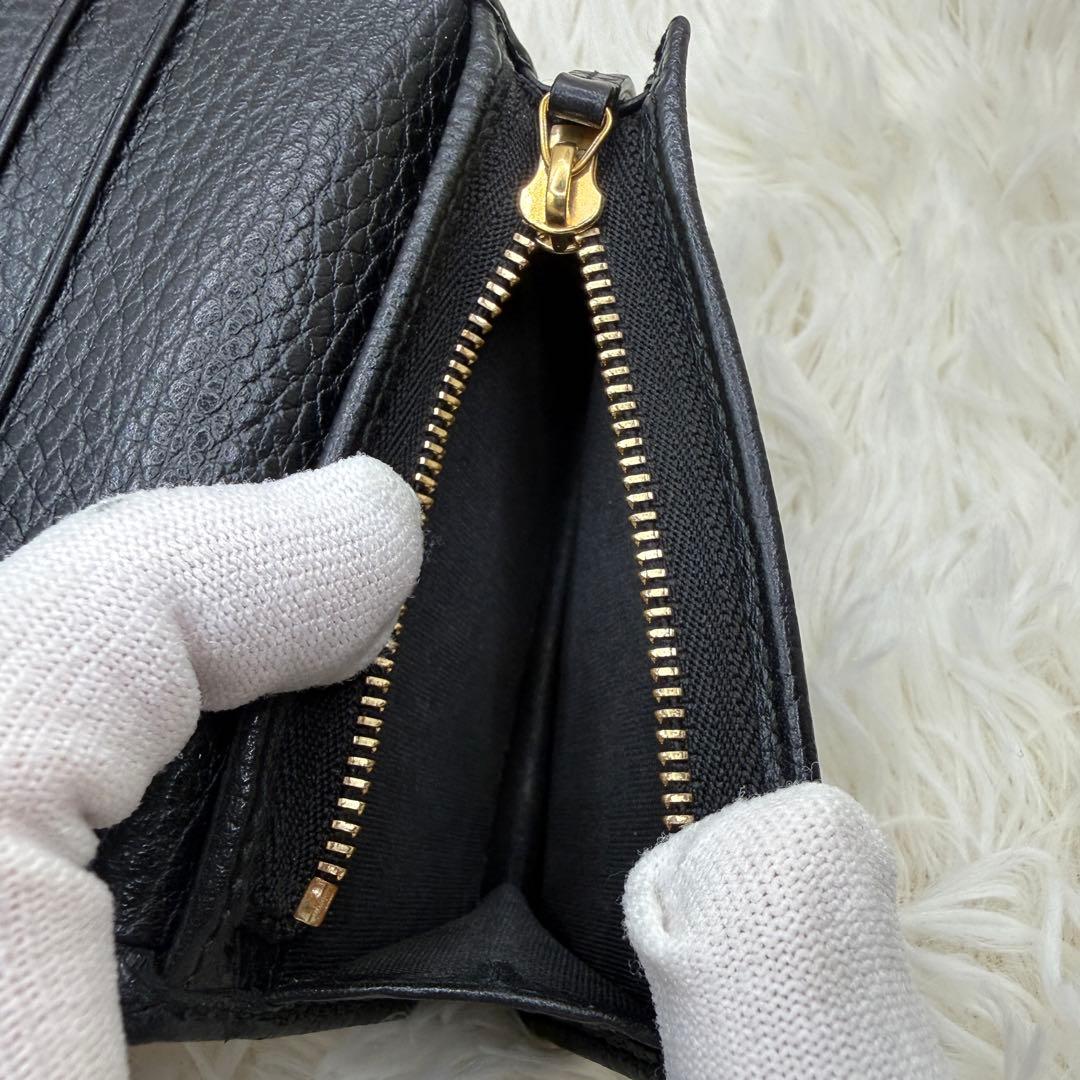 【美品】GUCCI　マーモント　二つ折り財布　GG　レザー　ブラック