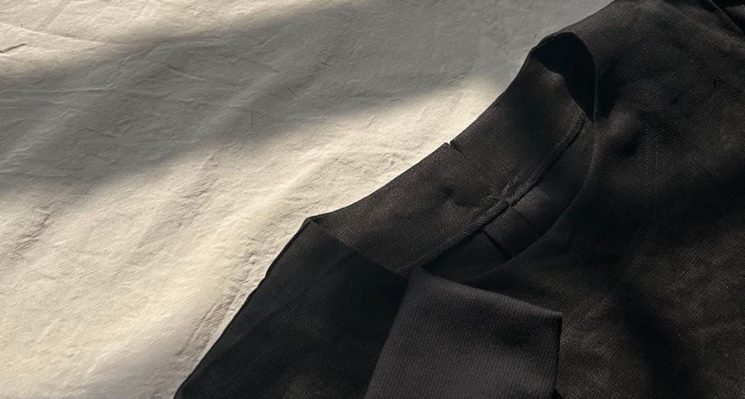 【margeページ】上質linenしなやかしっかりめ＊リブ袖口割烹着ワンピ