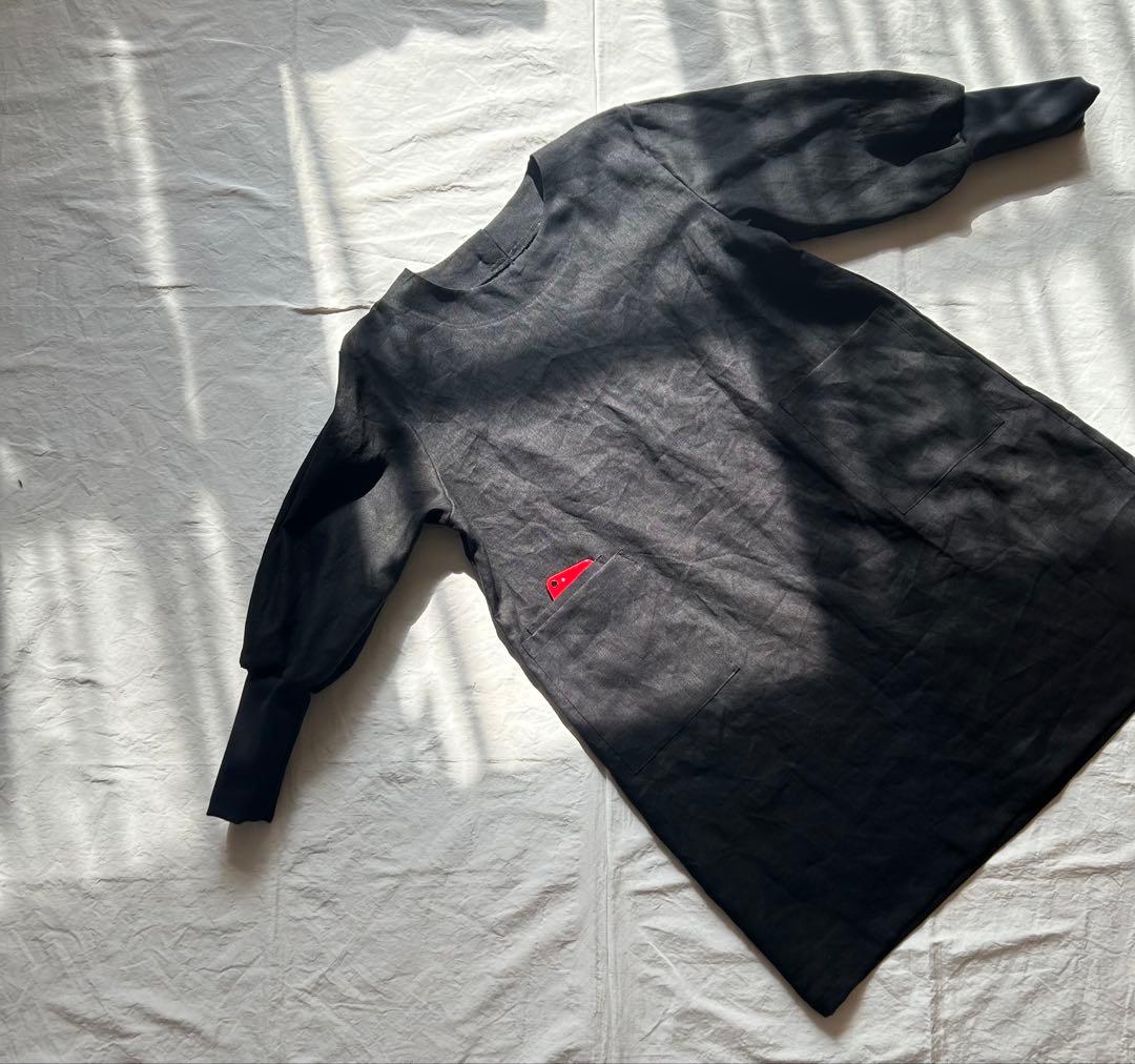 【margeページ】上質linenしなやかしっかりめ＊リブ袖口割烹着ワンピ