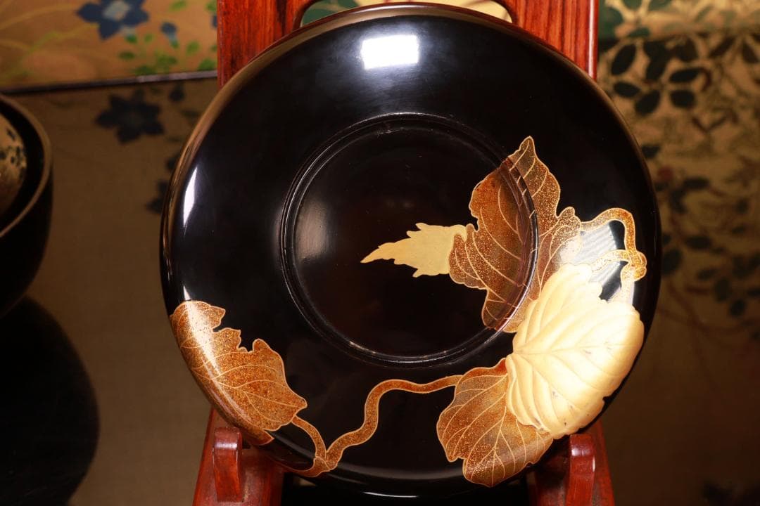 turu　BJ023 時代輪島塗　鬼灯図金蒔絵　吸物椀　八客　木製