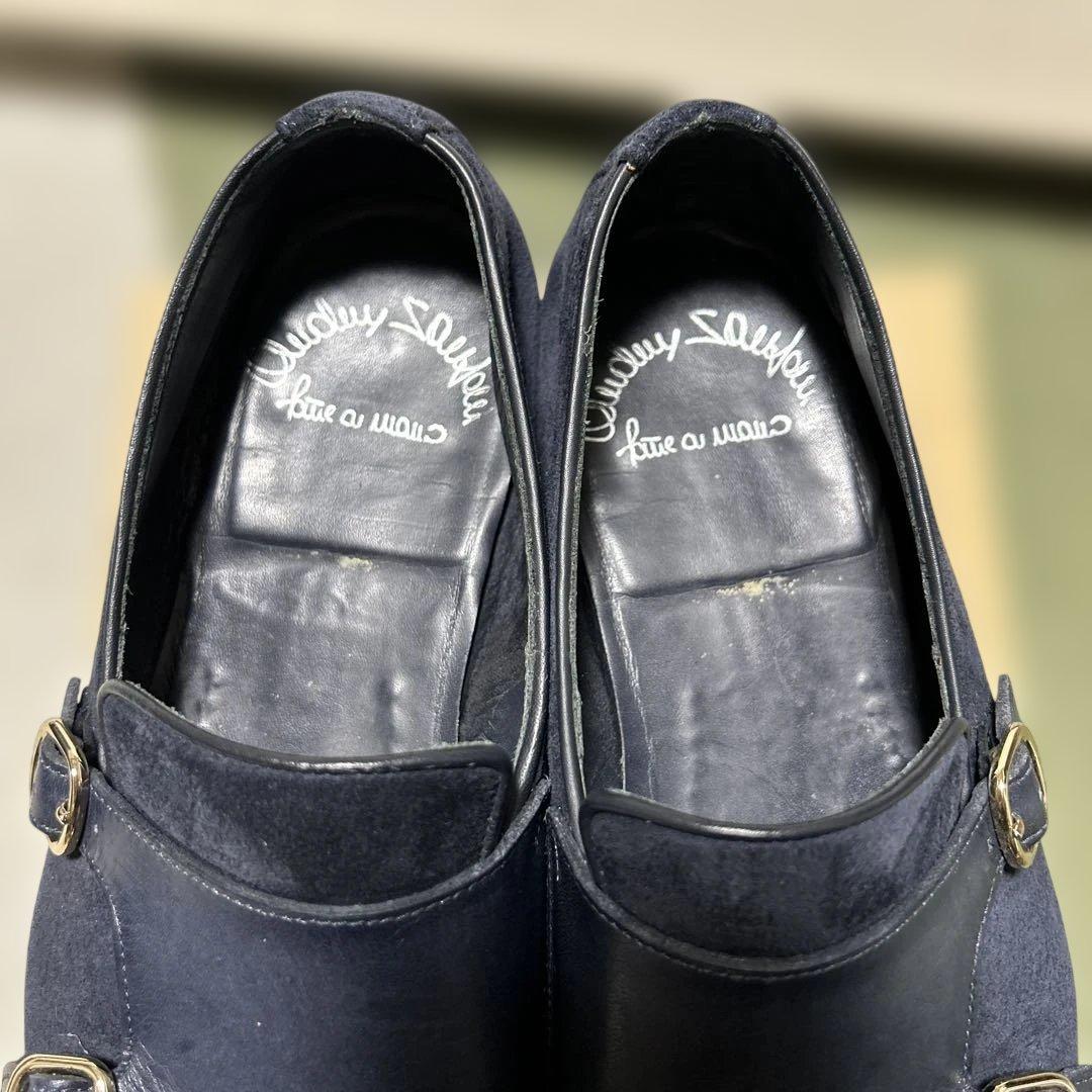 サントーニ☆ダブルモンクストラップ☆ネイビー☆スエード7