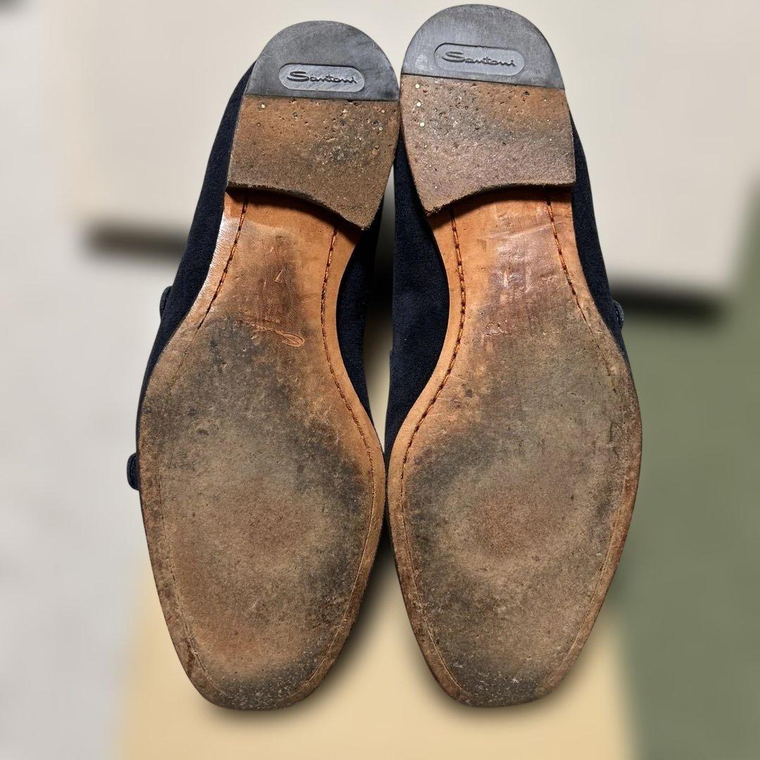 サントーニ☆ダブルモンクストラップ☆ネイビー☆スエード7